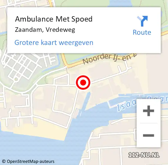 Locatie op kaart van de 112 melding: Ambulance Met Spoed Naar Zaandam, Vredeweg op 30 oktober 2023 17:21