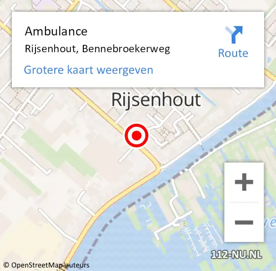 Locatie op kaart van de 112 melding: Ambulance Rijsenhout, Bennebroekerweg op 30 oktober 2023 17:32
