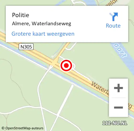 Locatie op kaart van de 112 melding: Politie Almere, Waterlandseweg op 30 oktober 2023 17:37