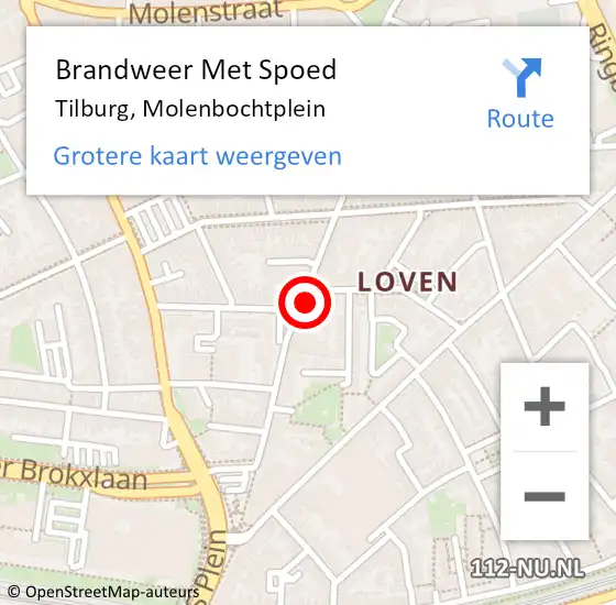 Locatie op kaart van de 112 melding: Brandweer Met Spoed Naar Tilburg, Molenbochtplein op 30 oktober 2023 18:09