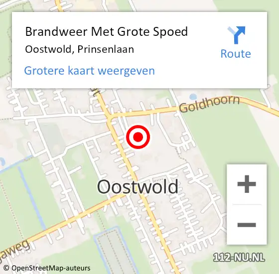 Locatie op kaart van de 112 melding: Brandweer Met Grote Spoed Naar Oostwold, Prinsenlaan op 30 oktober 2023 18:35