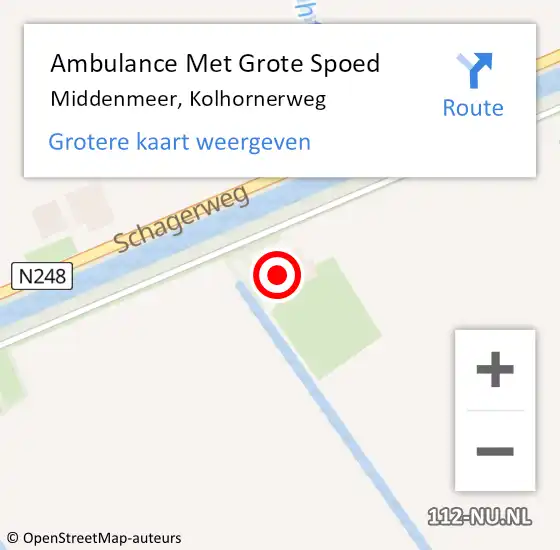 Locatie op kaart van de 112 melding: Ambulance Met Grote Spoed Naar Middenmeer, Kolhornerweg op 30 oktober 2023 18:57