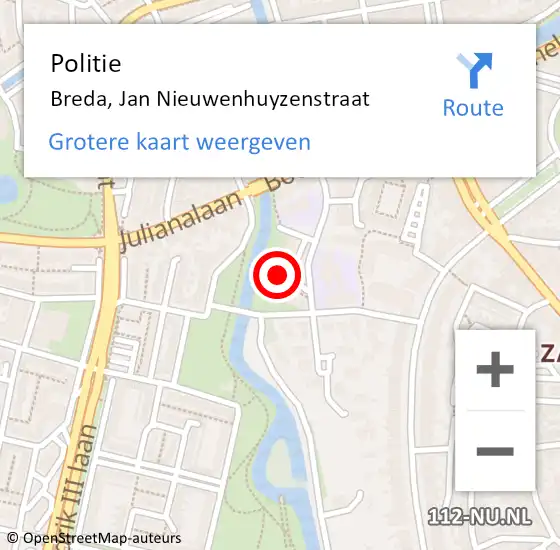 Locatie op kaart van de 112 melding: Politie Breda, Jan Nieuwenhuyzenstraat op 30 oktober 2023 19:11