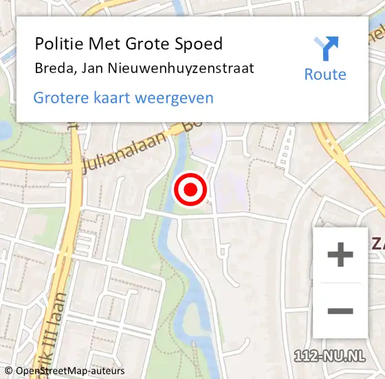 Locatie op kaart van de 112 melding: Politie Met Grote Spoed Naar Breda, Jan Nieuwenhuyzenstraat op 30 oktober 2023 19:11