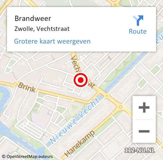 Locatie op kaart van de 112 melding: Brandweer Zwolle, Vechtstraat op 30 oktober 2023 19:44