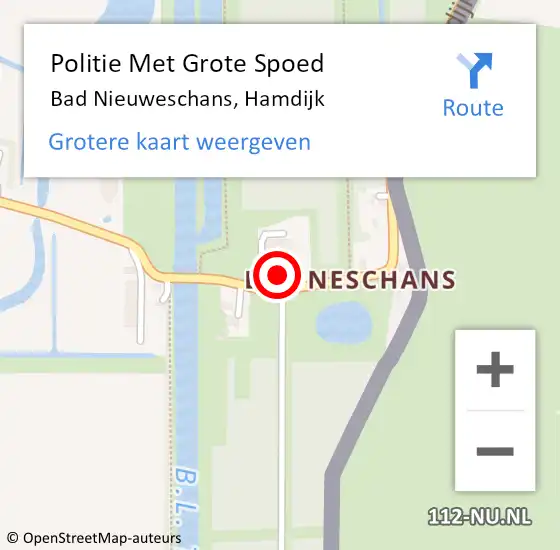 Locatie op kaart van de 112 melding: Politie Met Grote Spoed Naar Bad Nieuweschans, Hamdijk op 30 oktober 2023 19:58