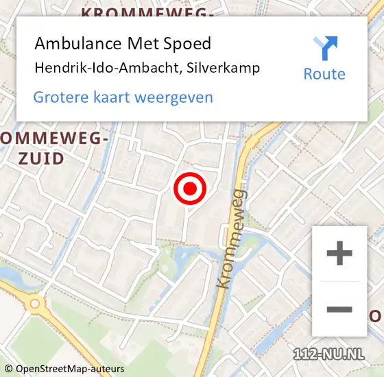 Locatie op kaart van de 112 melding: Ambulance Met Spoed Naar Hendrik-Ido-Ambacht, Silverkamp op 31 oktober 2023 05:36