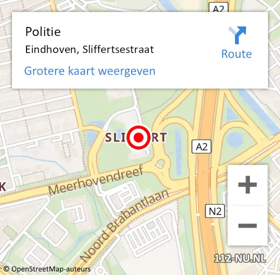 Locatie op kaart van de 112 melding: Politie Eindhoven, Sliffertsestraat op 31 oktober 2023 08:15