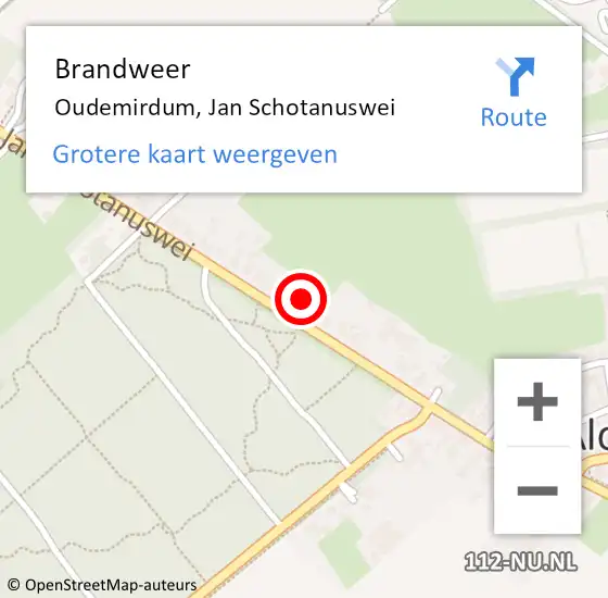 Locatie op kaart van de 112 melding: Brandweer Oudemirdum, Jan Schotanuswei op 31 oktober 2023 08:37