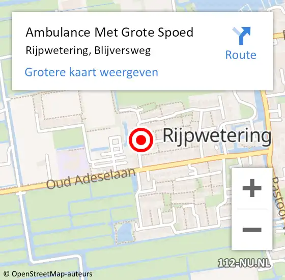 Locatie op kaart van de 112 melding: Ambulance Met Grote Spoed Naar Rijpwetering, Blijversweg op 31 oktober 2023 09:28