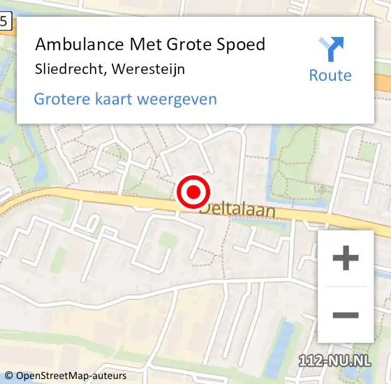 Locatie op kaart van de 112 melding: Ambulance Met Grote Spoed Naar Sliedrecht, Weresteijn op 31 oktober 2023 10:53