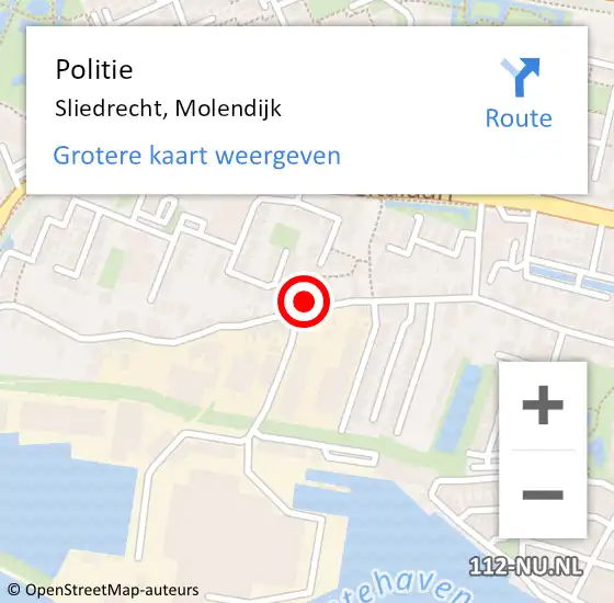Locatie op kaart van de 112 melding: Politie Sliedrecht, Molendijk op 31 oktober 2023 11:34
