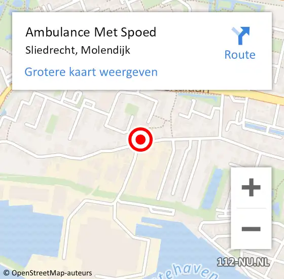 Locatie op kaart van de 112 melding: Ambulance Met Spoed Naar Sliedrecht, Molendijk op 31 oktober 2023 11:35