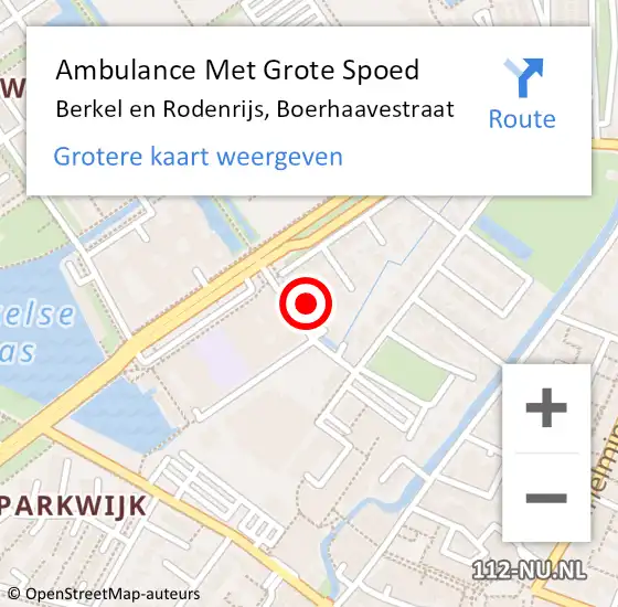 Locatie op kaart van de 112 melding: Ambulance Met Grote Spoed Naar Berkel en Rodenrijs, Boerhaavestraat op 31 oktober 2023 11:43