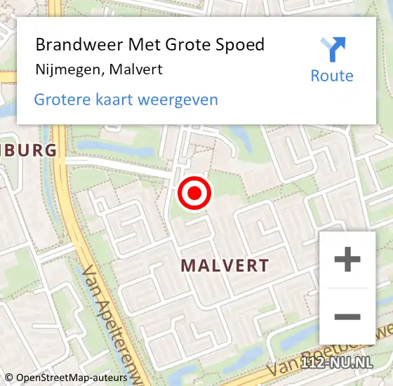 Locatie op kaart van de 112 melding: Brandweer Met Grote Spoed Naar Nijmegen, Malvert op 31 oktober 2023 11:46