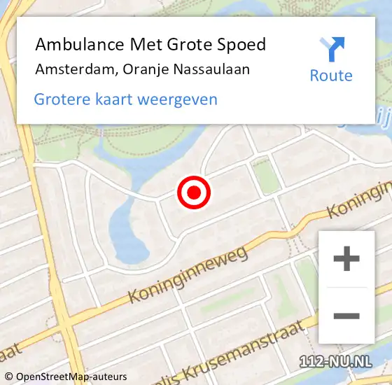 Locatie op kaart van de 112 melding: Ambulance Met Grote Spoed Naar Amsterdam, Oranje Nassaulaan op 31 oktober 2023 12:00