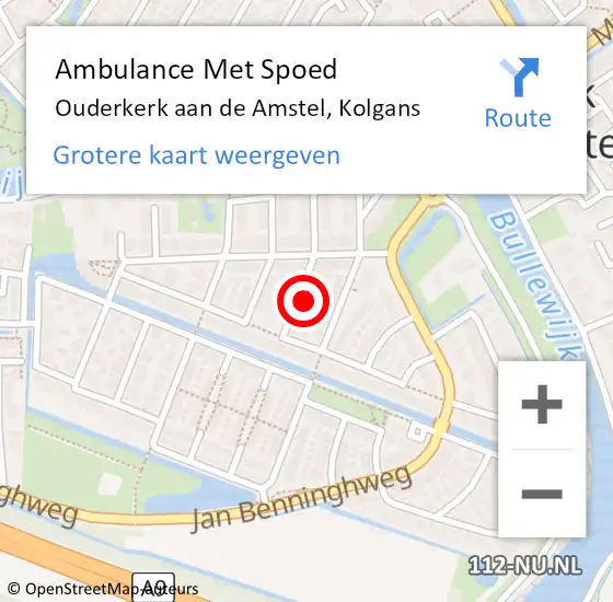 Locatie op kaart van de 112 melding: Ambulance Met Spoed Naar Ouderkerk aan de Amstel, Kolgans op 31 oktober 2023 13:18