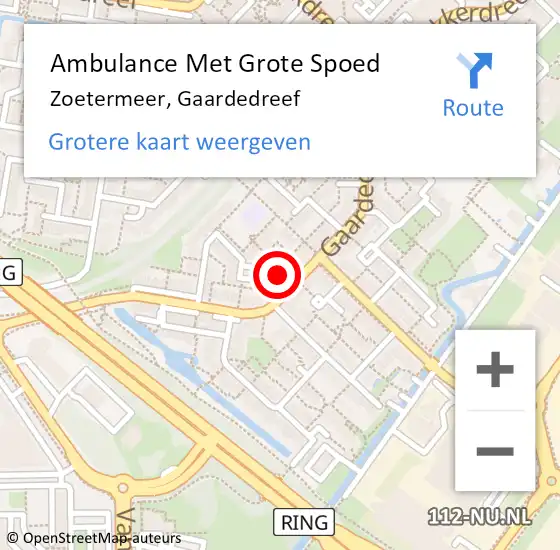Locatie op kaart van de 112 melding: Ambulance Met Grote Spoed Naar Zoetermeer, Gaardedreef op 31 oktober 2023 15:36
