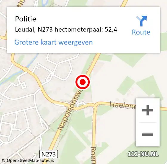 Locatie op kaart van de 112 melding: Politie Leudal, N273 hectometerpaal: 52,4 op 31 oktober 2023 15:50