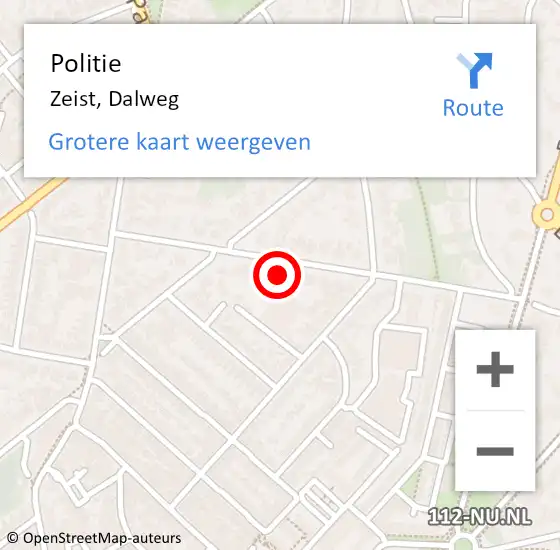 Locatie op kaart van de 112 melding: Politie Zeist, Dalweg op 31 oktober 2023 16:14