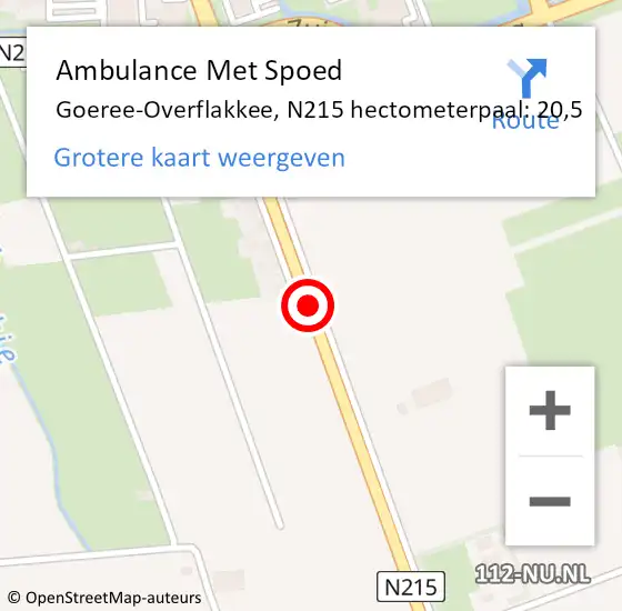 Locatie op kaart van de 112 melding: Ambulance Met Spoed Naar Goeree-Overflakkee, N215 hectometerpaal: 20,5 op 31 oktober 2023 16:29