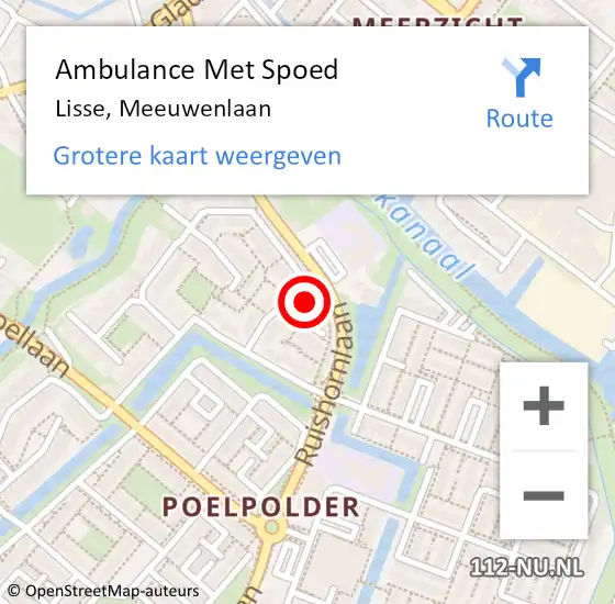 Locatie op kaart van de 112 melding: Ambulance Met Spoed Naar Lisse, Meeuwenlaan op 31 oktober 2023 17:35