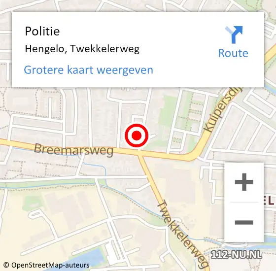 Locatie op kaart van de 112 melding: Politie Hengelo, Twekkelerweg op 31 oktober 2023 19:01