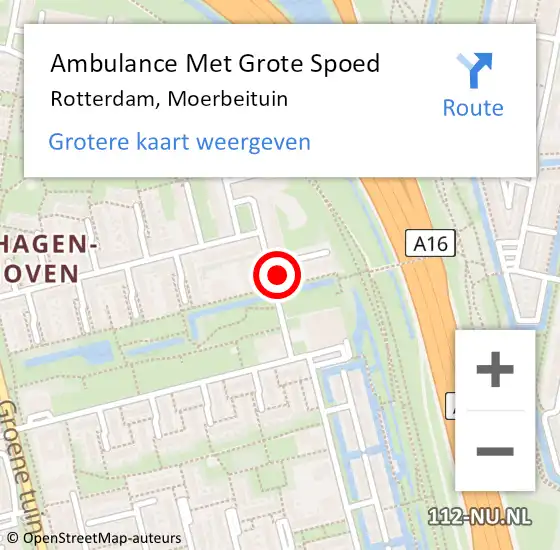 Locatie op kaart van de 112 melding: Ambulance Met Grote Spoed Naar Rotterdam, Moerbeituin op 31 oktober 2023 19:14
