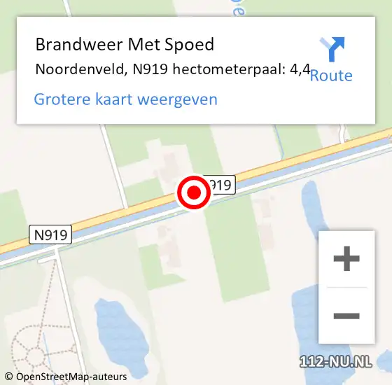 Locatie op kaart van de 112 melding: Brandweer Met Spoed Naar Noordenveld, N919 hectometerpaal: 4,4 op 31 oktober 2023 19:45