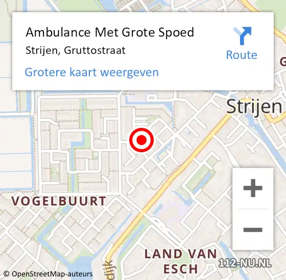 Locatie op kaart van de 112 melding: Ambulance Met Grote Spoed Naar Strijen, Gruttostraat op 31 oktober 2023 21:18