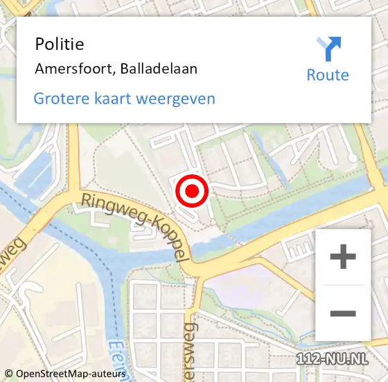 Locatie op kaart van de 112 melding: Politie Amersfoort, Balladelaan op 1 november 2023 05:55