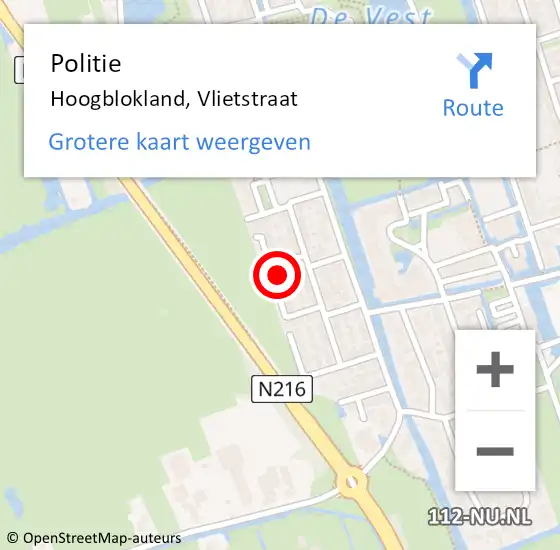 Locatie op kaart van de 112 melding: Politie Hoogblokland, Vlietstraat op 1 november 2023 06:11