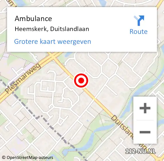 Locatie op kaart van de 112 melding: Ambulance Heemskerk, Duitslandlaan op 1 november 2023 06:53