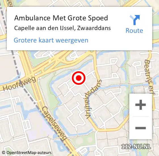 Locatie op kaart van de 112 melding: Ambulance Met Grote Spoed Naar Capelle aan den IJssel, Zwaarddans op 1 november 2023 07:40