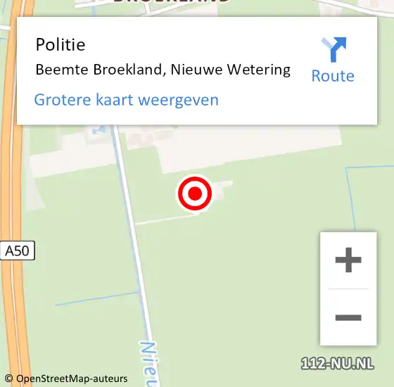 Locatie op kaart van de 112 melding: Politie Beemte Broekland, Nieuwe Wetering op 1 november 2023 07:53