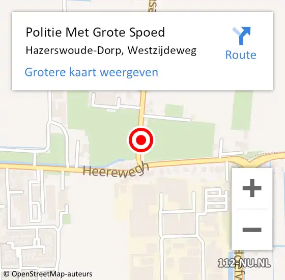 Locatie op kaart van de 112 melding: Politie Met Grote Spoed Naar Hazerswoude-Dorp, Westzijdeweg op 1 november 2023 07:57