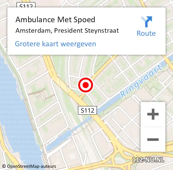 Locatie op kaart van de 112 melding: Ambulance Met Spoed Naar Amsterdam, President Steynstraat op 1 november 2023 08:27