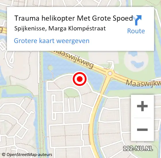 Locatie op kaart van de 112 melding: Trauma helikopter Met Grote Spoed Naar Spijkenisse, Marga Klompéstraat op 1 november 2023 08:48