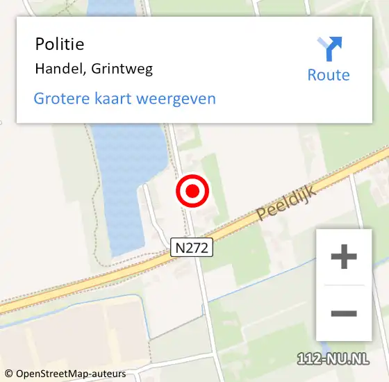 Locatie op kaart van de 112 melding: Politie Handel, Grintweg op 1 november 2023 09:03