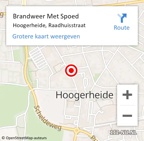 Locatie op kaart van de 112 melding: Brandweer Met Spoed Naar Hoogerheide, Raadhuisstraat op 1 november 2023 09:08