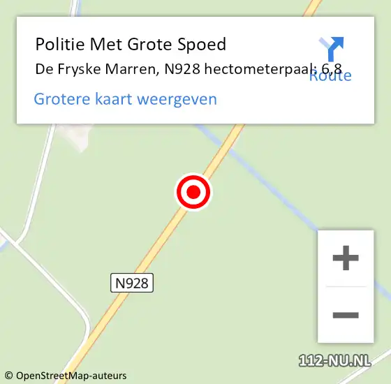 Locatie op kaart van de 112 melding: Politie Met Grote Spoed Naar De Fryske Marren, N928 hectometerpaal: 6,8 op 1 november 2023 09:35