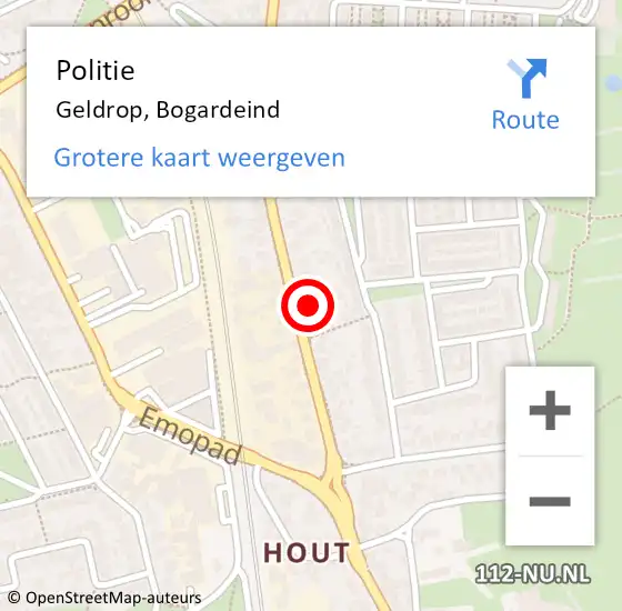 Locatie op kaart van de 112 melding: Politie Geldrop, Bogardeind op 1 november 2023 09:37