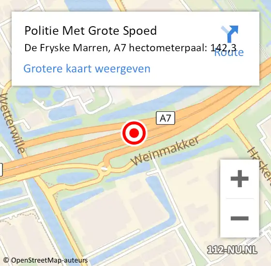 Locatie op kaart van de 112 melding: Politie Met Grote Spoed Naar De Fryske Marren, A7 hectometerpaal: 142,3 op 1 november 2023 10:27