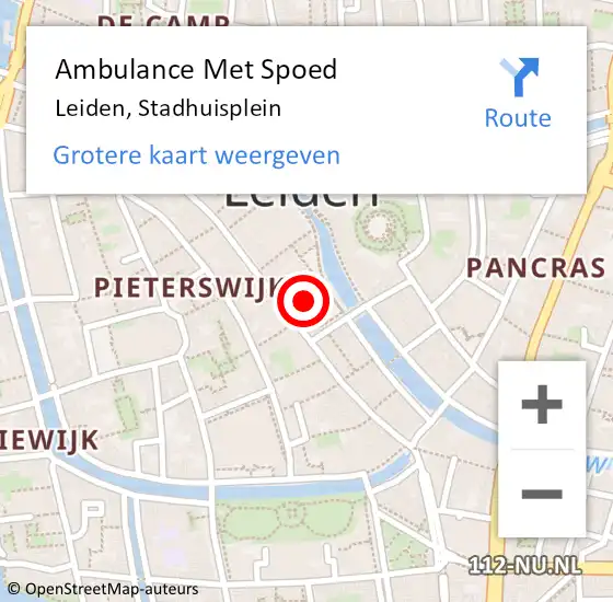 Locatie op kaart van de 112 melding: Ambulance Met Spoed Naar Leiden, Stadhuisplein op 1 november 2023 11:12