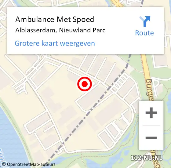 Locatie op kaart van de 112 melding: Ambulance Met Spoed Naar Alblasserdam, Nieuwland Parc op 1 november 2023 12:10