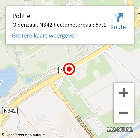 Locatie op kaart van de 112 melding: Politie Oldenzaal, N342 hectometerpaal: 57,1 op 1 november 2023 12:15