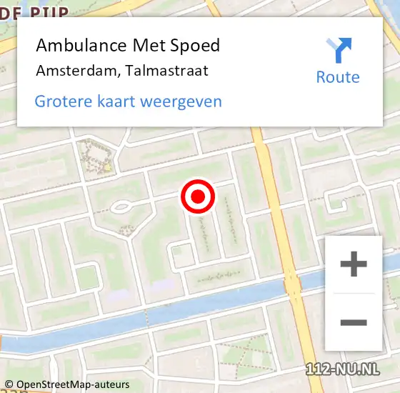 Locatie op kaart van de 112 melding: Ambulance Met Spoed Naar Amsterdam, Talmastraat op 1 november 2023 12:49