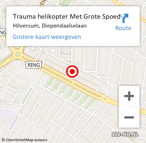 Locatie op kaart van de 112 melding: Trauma helikopter Met Grote Spoed Naar Hilversum, Diependaalselaan op 1 november 2023 14:21