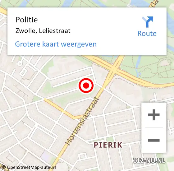 Locatie op kaart van de 112 melding: Politie Zwolle, Leliestraat op 1 november 2023 16:34