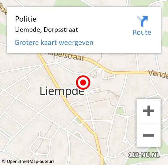 Locatie op kaart van de 112 melding: Politie Liempde, Dorpsstraat op 1 november 2023 18:38